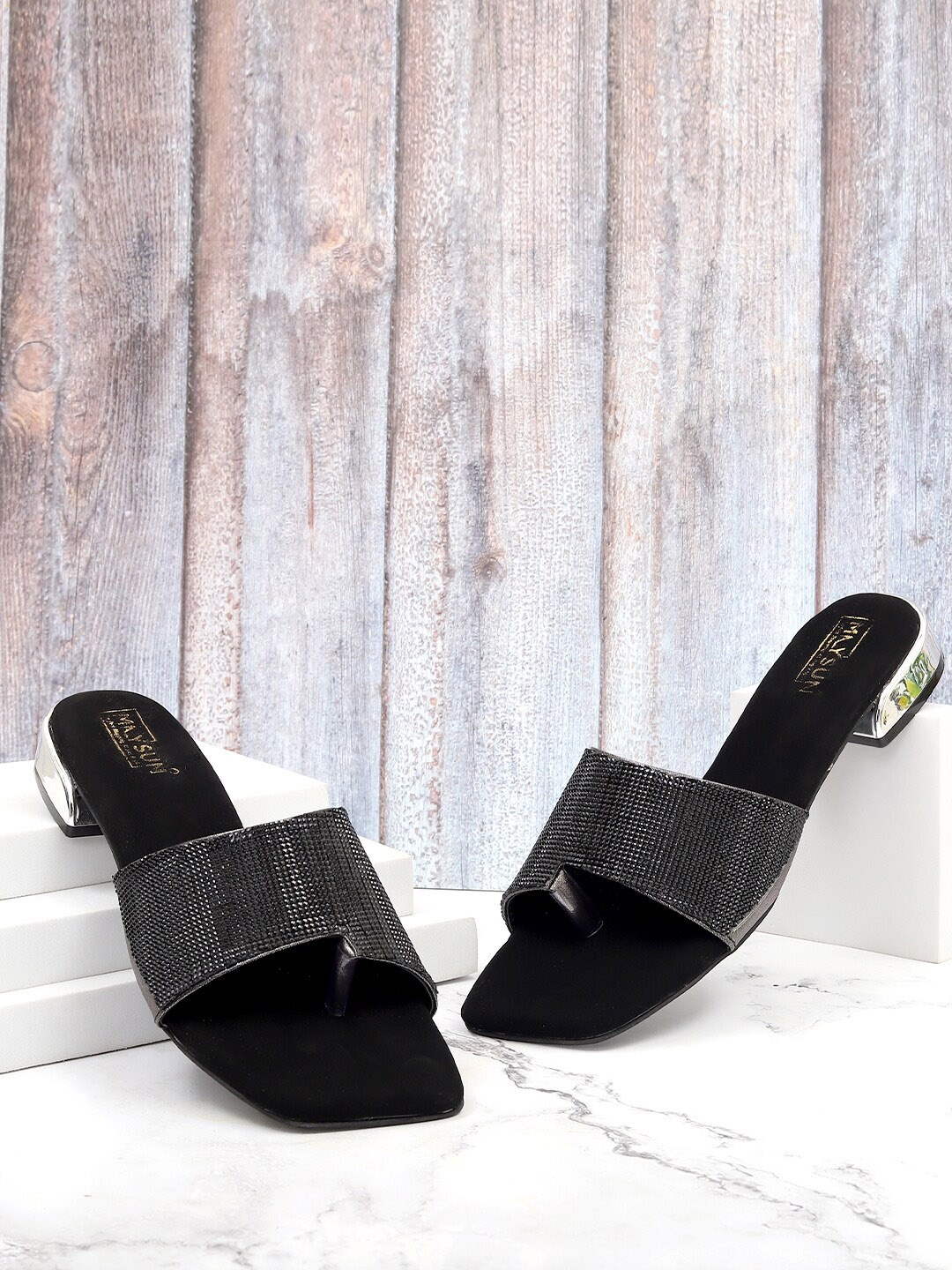 

Maysun Textured Open Toe Flats, Black