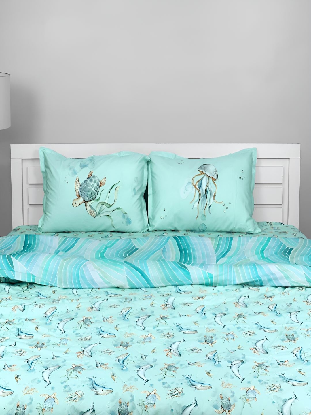 

CUTIE&BOO Blue Printed Pure Cotton Double Queen Duvet Cover With 2 Pillow Covers