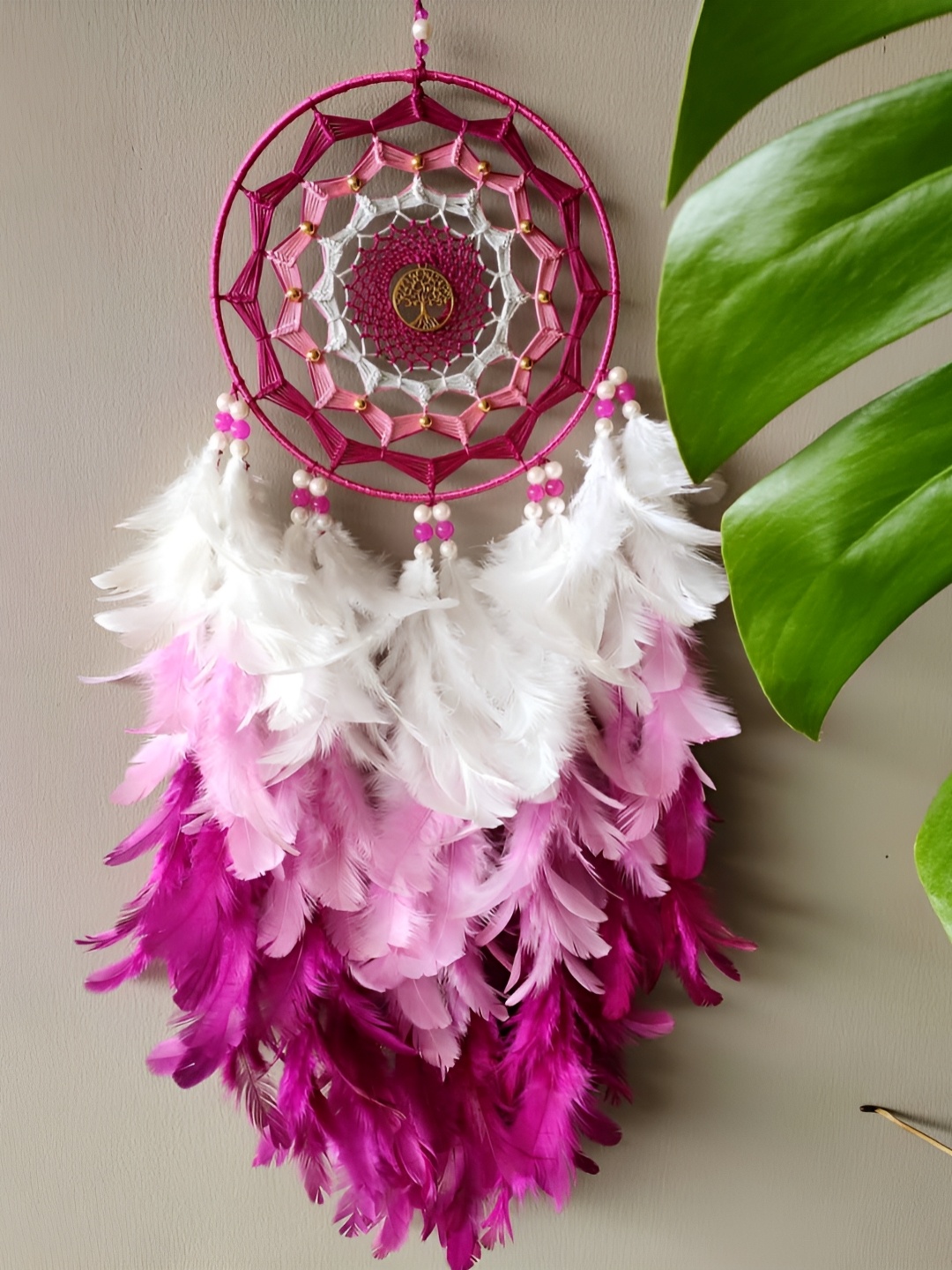 

UVID ART AND CRAFT SUPPLIES Pink & White Feathers Hanging Windchimes