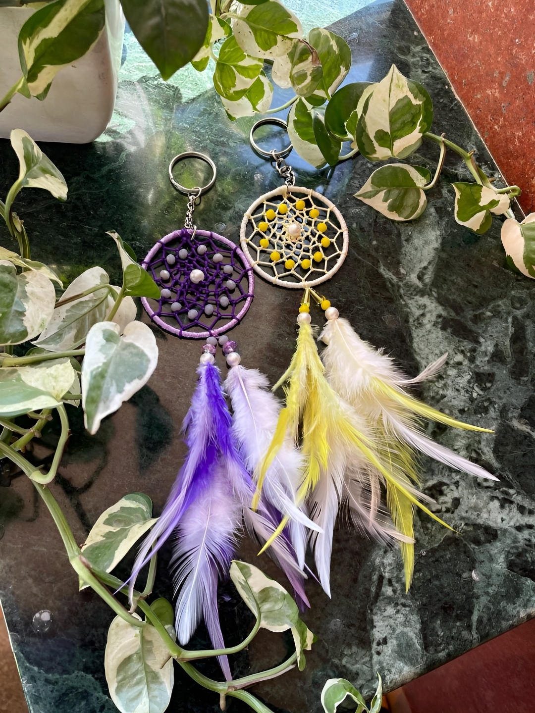 UVID ART AND CRAFT SUPPLIES Purple & Yellow 2 Pieces Feathers Hanging Windchimes