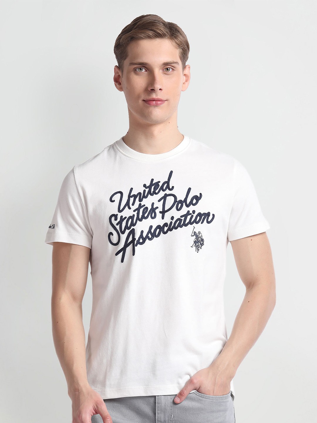 

U.S. Polo Assn. Denim Co. Printed Short Sleeves Round Neck Cotton T-shirt, White