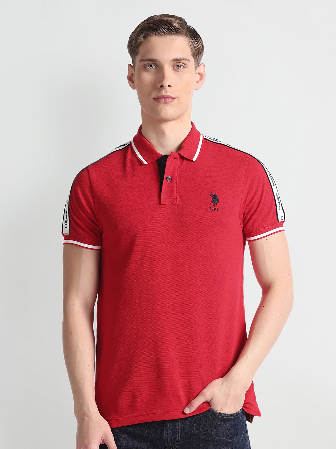 

U.S. Polo Assn. Denim Co. Polo Collar Short Sleeves Cotton Slim Fit T-shirt, Red