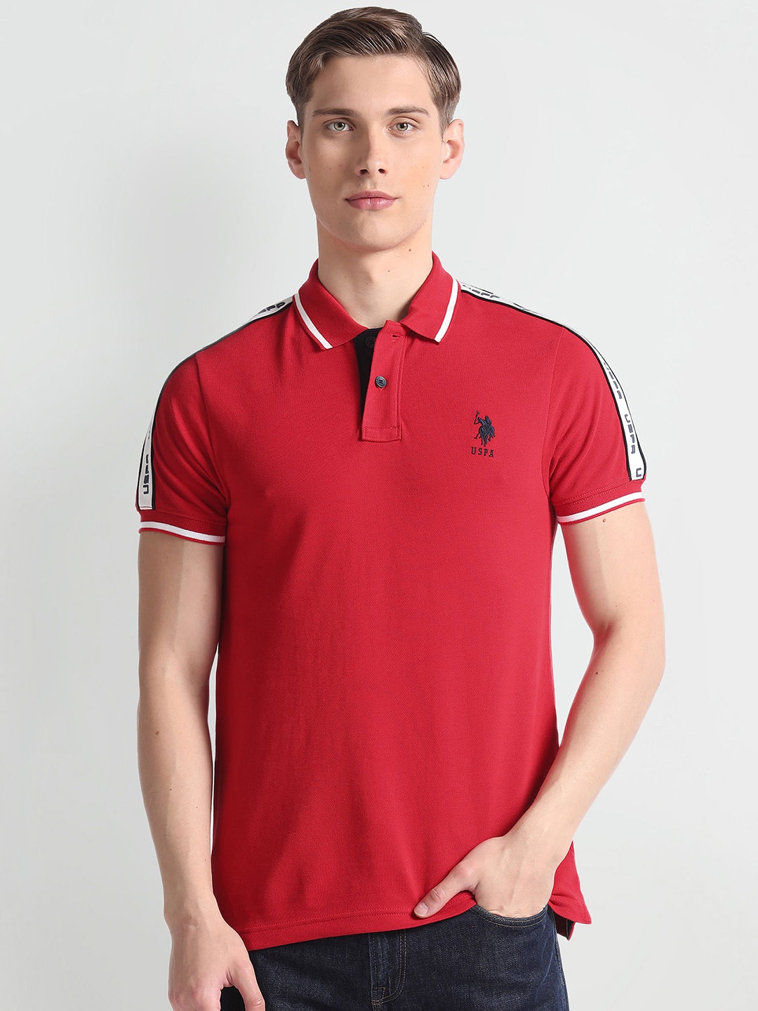 

U.S. Polo Assn. Denim Co. Polo Collar Short Sleeves Cotton Slim Fit T-shirt, Red