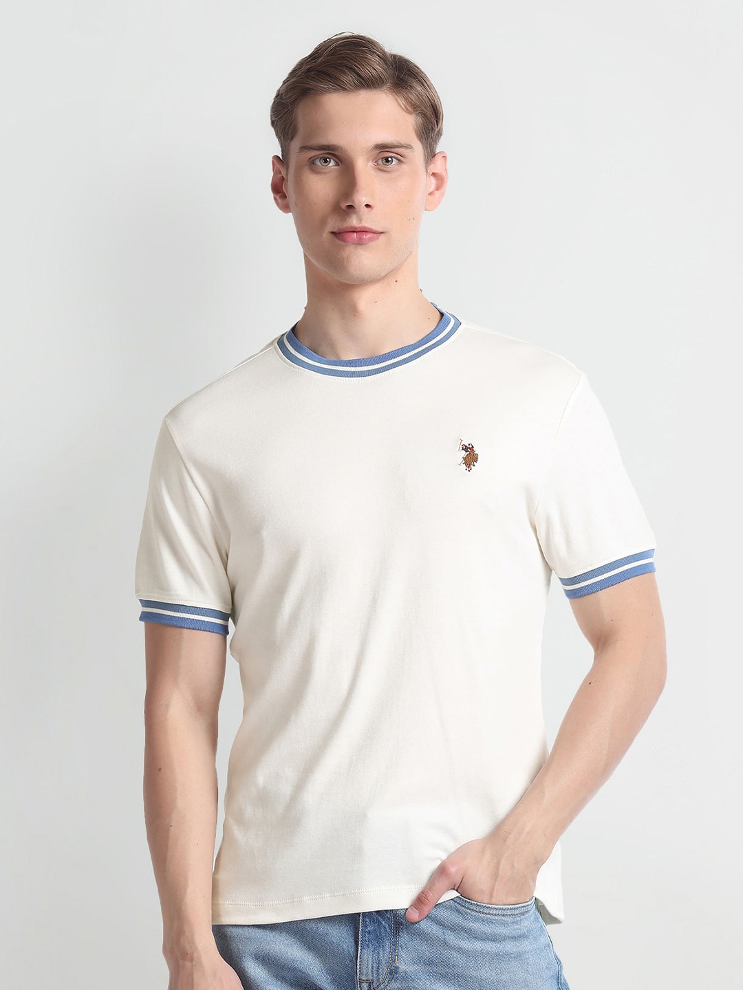 

U.S. Polo Assn. Denim Co. Crew Neck Shot Sleeves Slim Fit T-shirt, White