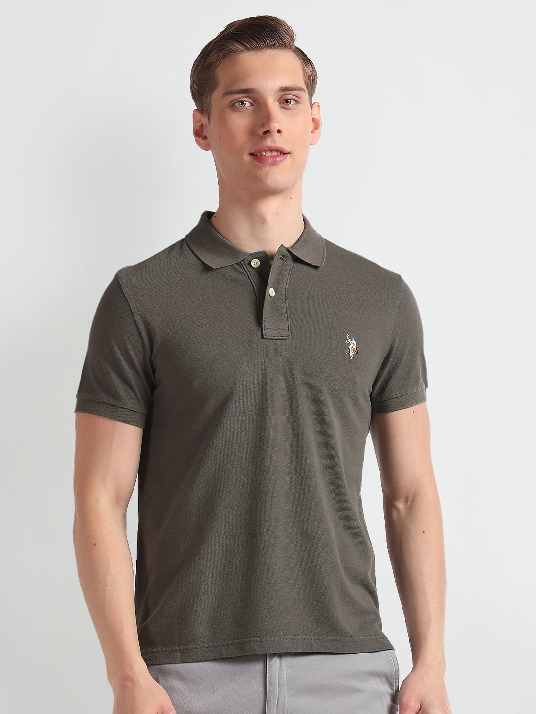 

U.S. Polo Assn. Denim Co. Polo Collar Short Sleeves Cotton Slim Fit T-shirt, Grey