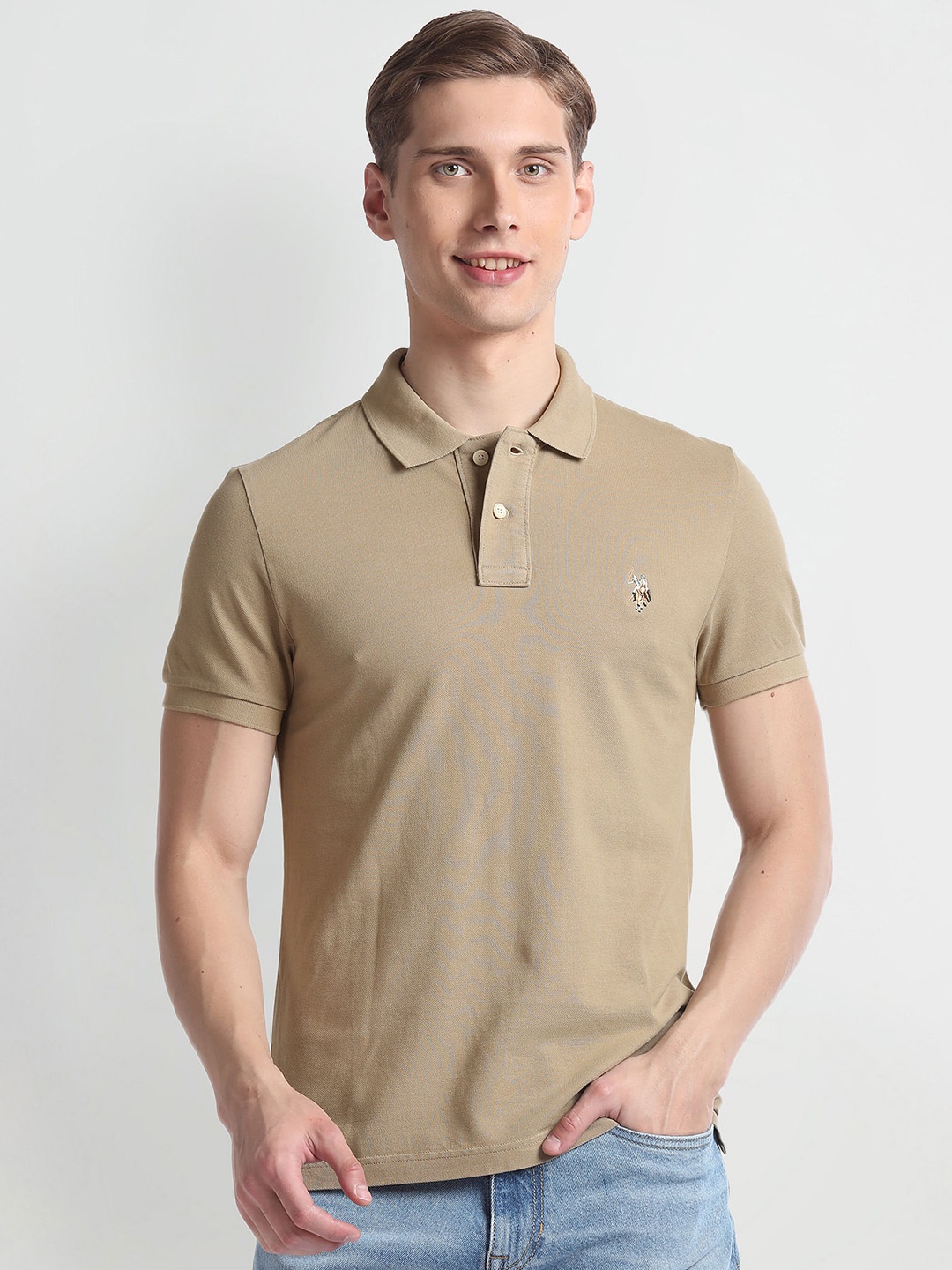 

U.S. Polo Assn. Denim Co. Polo Collar Short Sleeves Slim Fit T-shirt, Beige