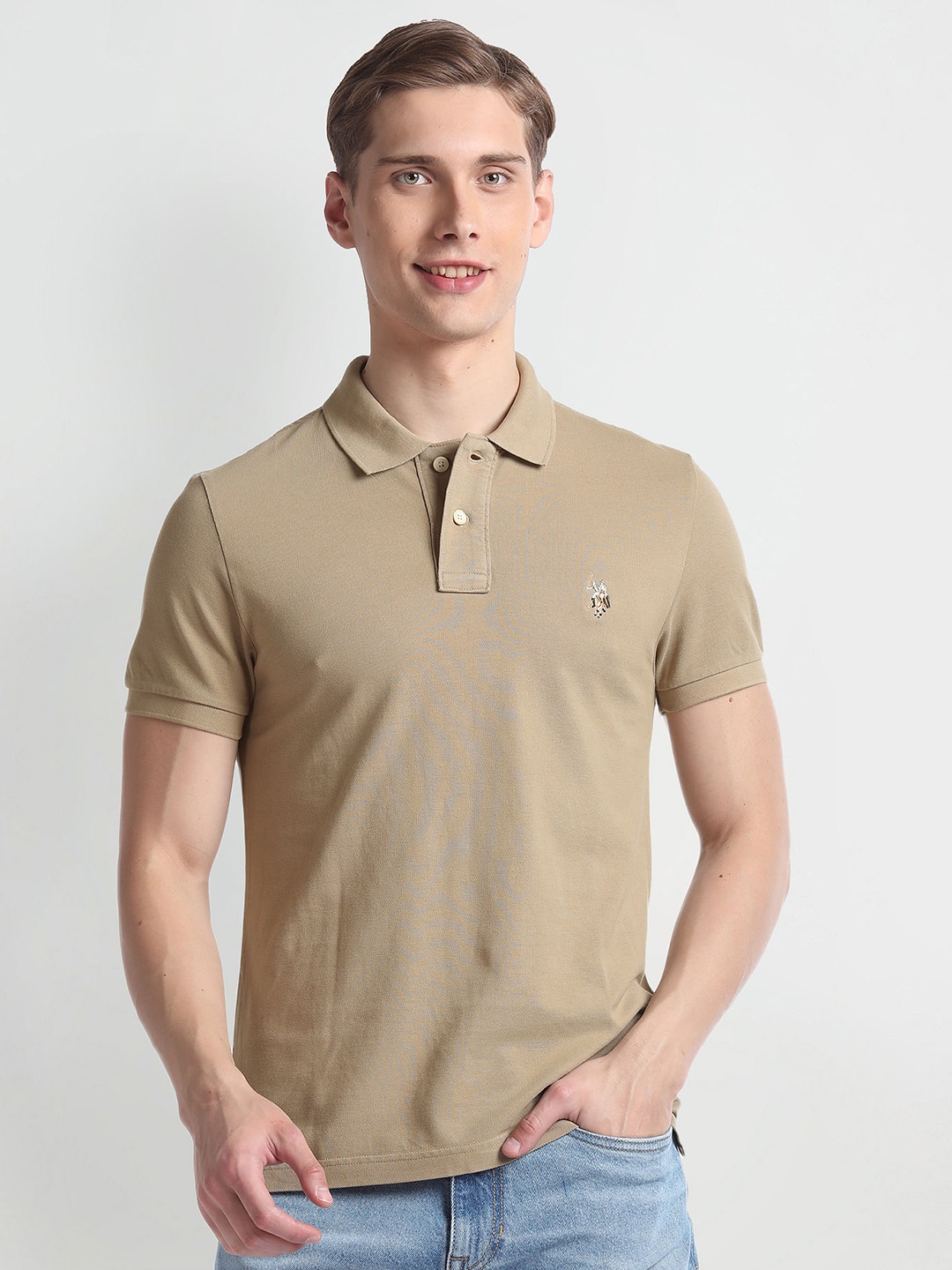 

U.S. Polo Assn. Denim Co. Polo Collar Short Sleeves Slim Fit T-shirt, Beige