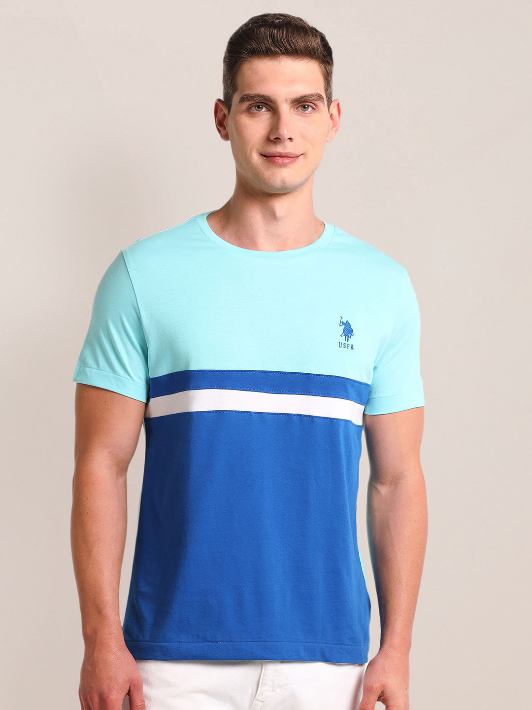 

U.S. Polo Assn. Colourblocked Round Neck Slim Fit T-shirt, Blue