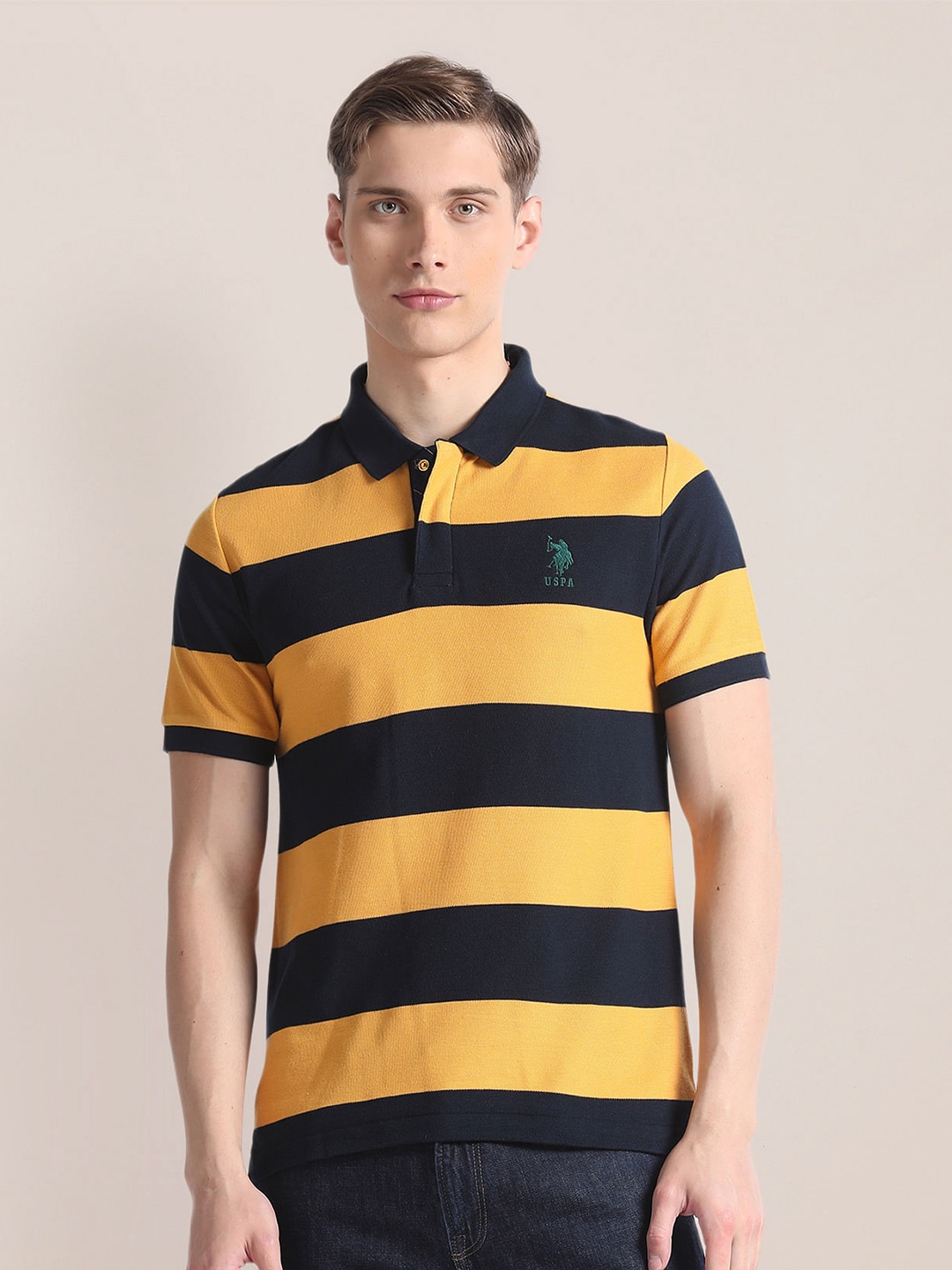 

U.S. Polo Assn. Horizontal Striped Polo Collar Pure Cotton Slim Fit T-shirt, Yellow