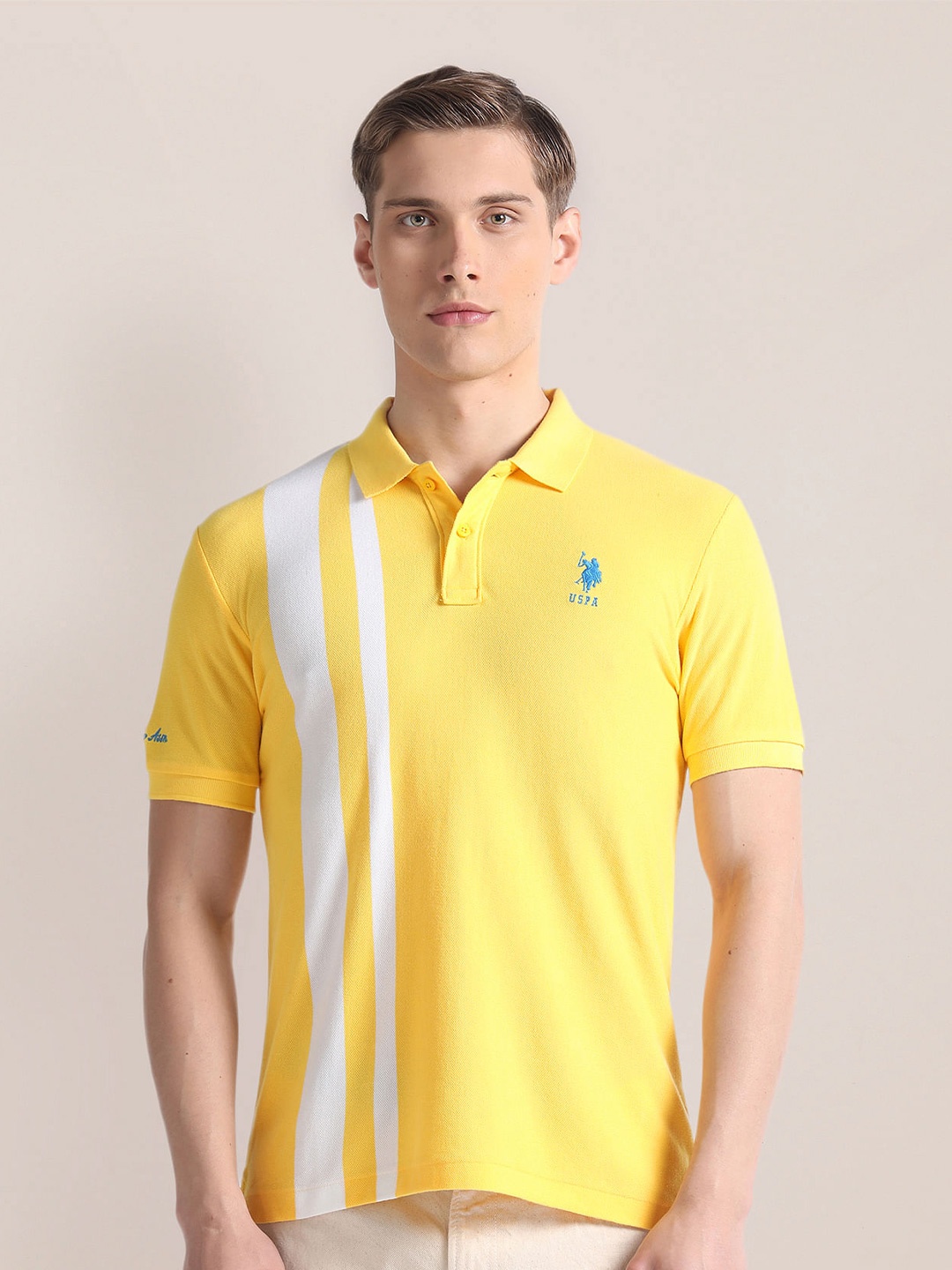 

U.S. Polo Assn. Polo Collar Short Sleeves Slim Fit Cotton T-shirt, Yellow