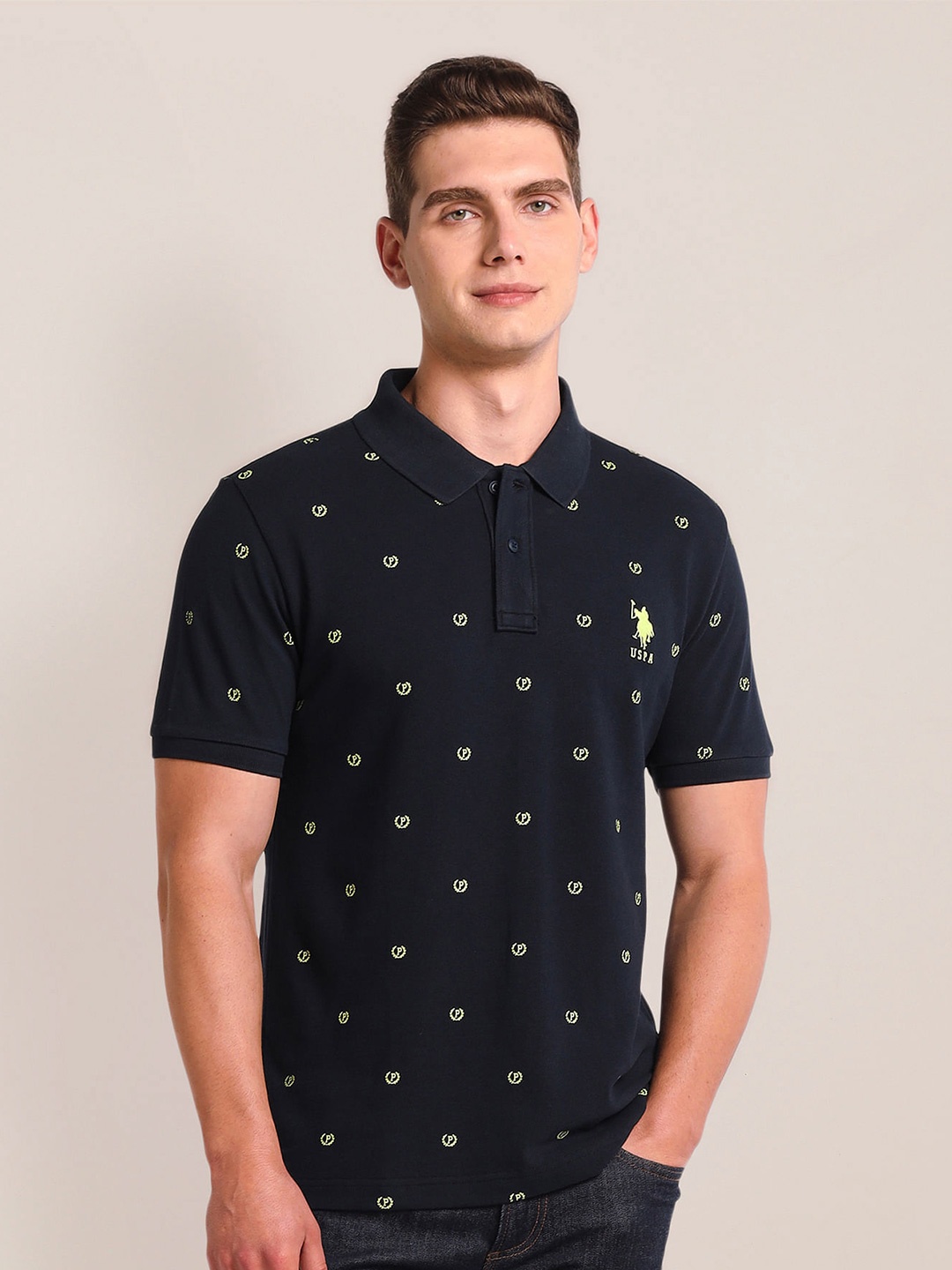 

U.S. Polo Assn. Typographic Printed Polo Collar Slim Fit T-shirt, Blue