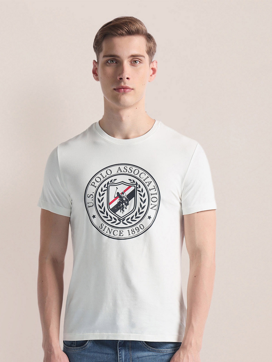 

U.S. Polo Assn. Brand Logo Printed Slim Fit T-shirt, White