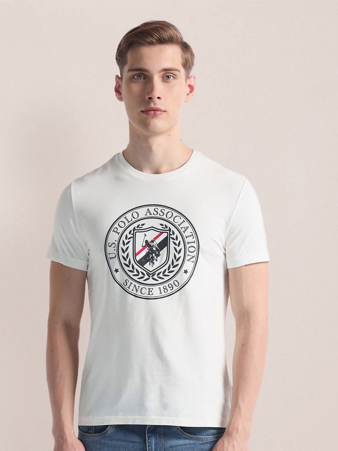 

U.S. Polo Assn. Brand Logo Printed Slim Fit T-shirt, White