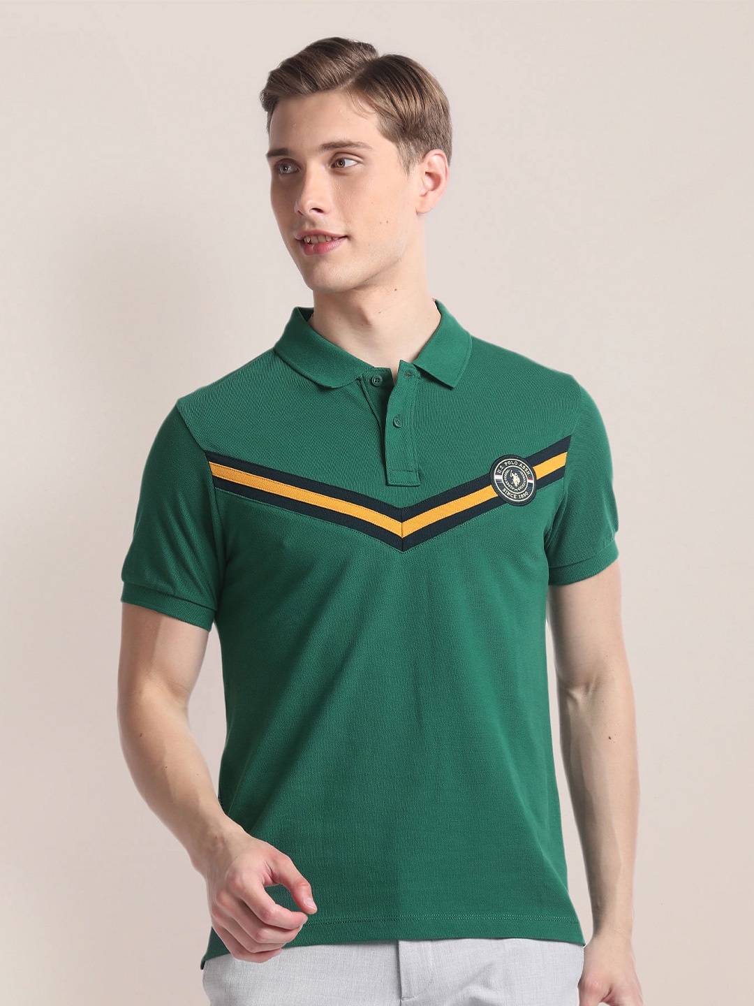 

U.S. Polo Assn. Horizontal Stripe Polo Collar Slim Fit T-shirt, Green