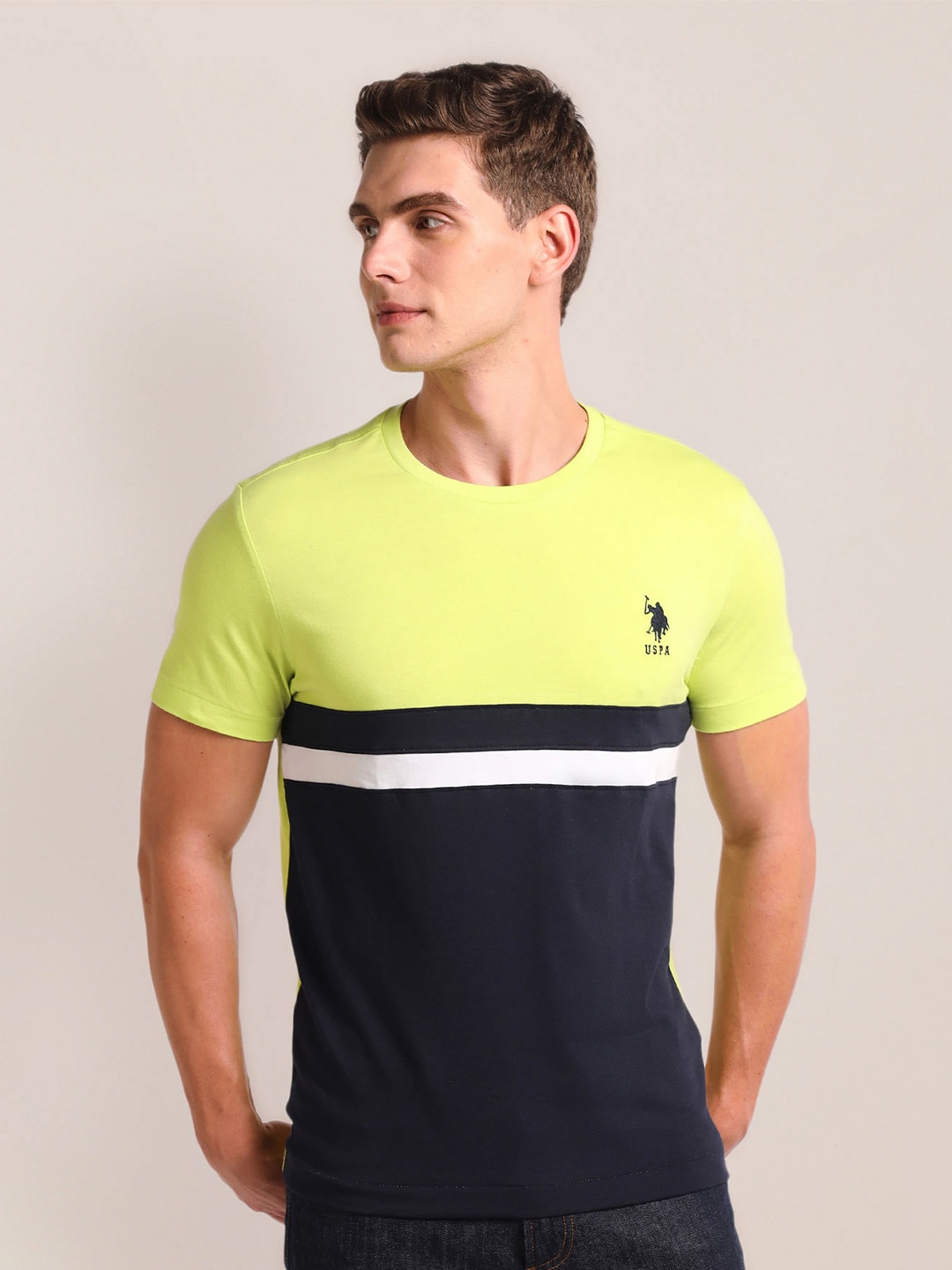 

U.S. Polo Assn. Colourblocked Round Neck Slim Fit T-shirt, Green