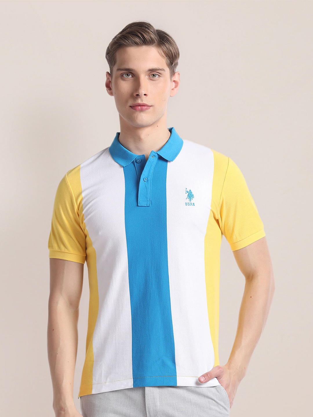 

U.S. Polo Assn. Vertical Striped Polo Collar Slim Fit T-shirt, Yellow