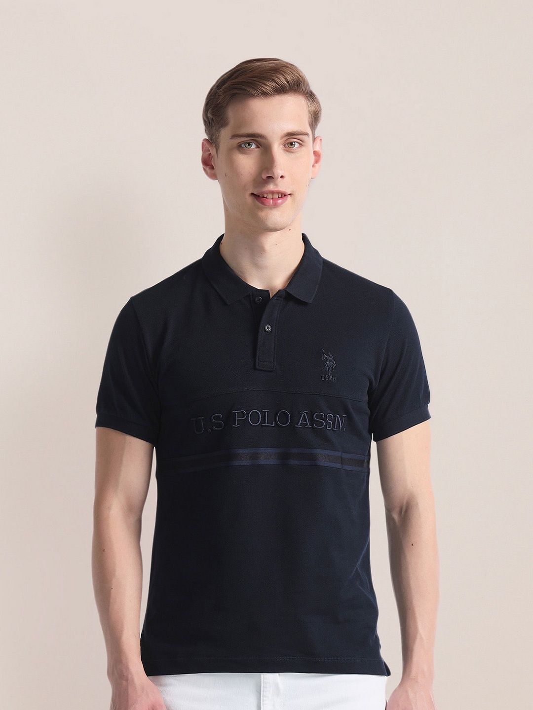 

U.S. Polo Assn. Brand Logo Embroidered Polo Collar Slim Fit T-shirt, Blue