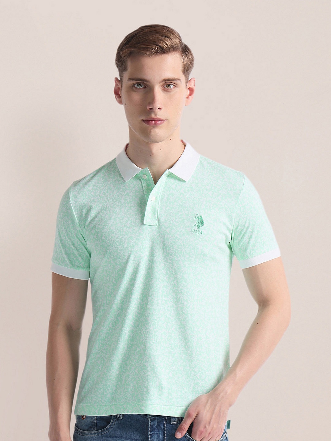 

U.S. Polo Assn. Tropical Printed Polo Collar Slim Fit T-shirt, Green