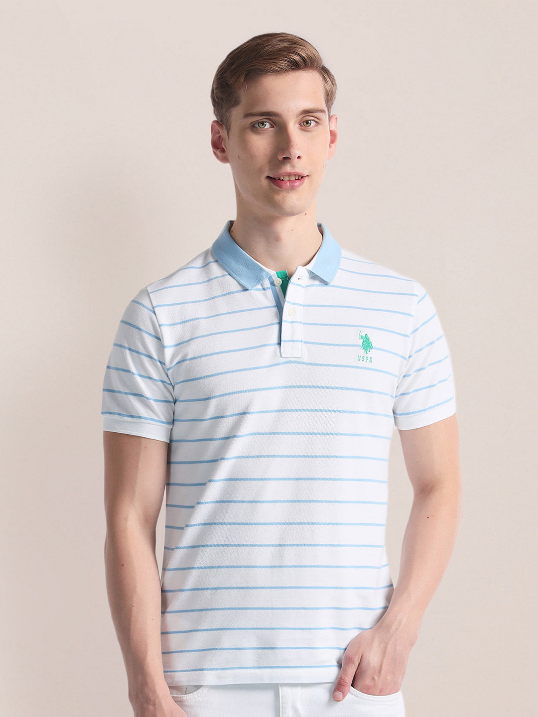 

U.S. Polo Assn. Horizontal Striped Polo Collar Slim Fit T-shirt, White