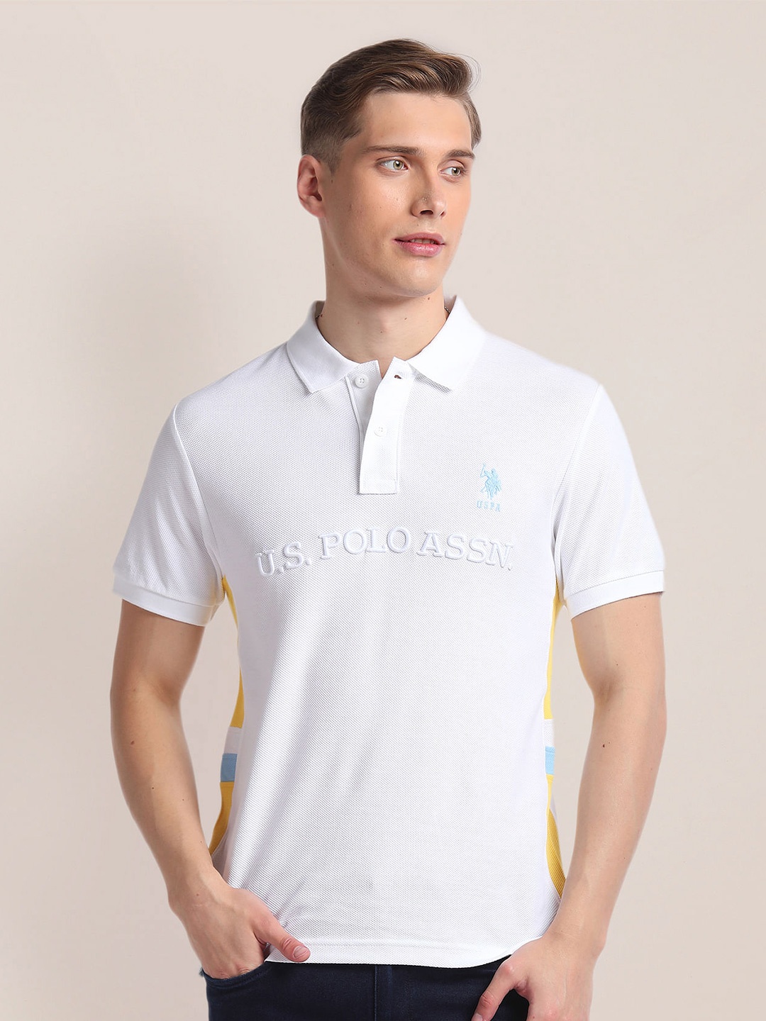 

U.S. Polo Assn. Typography Polo Collar Applique Slim Fit Pure Cotton T-shirt, White