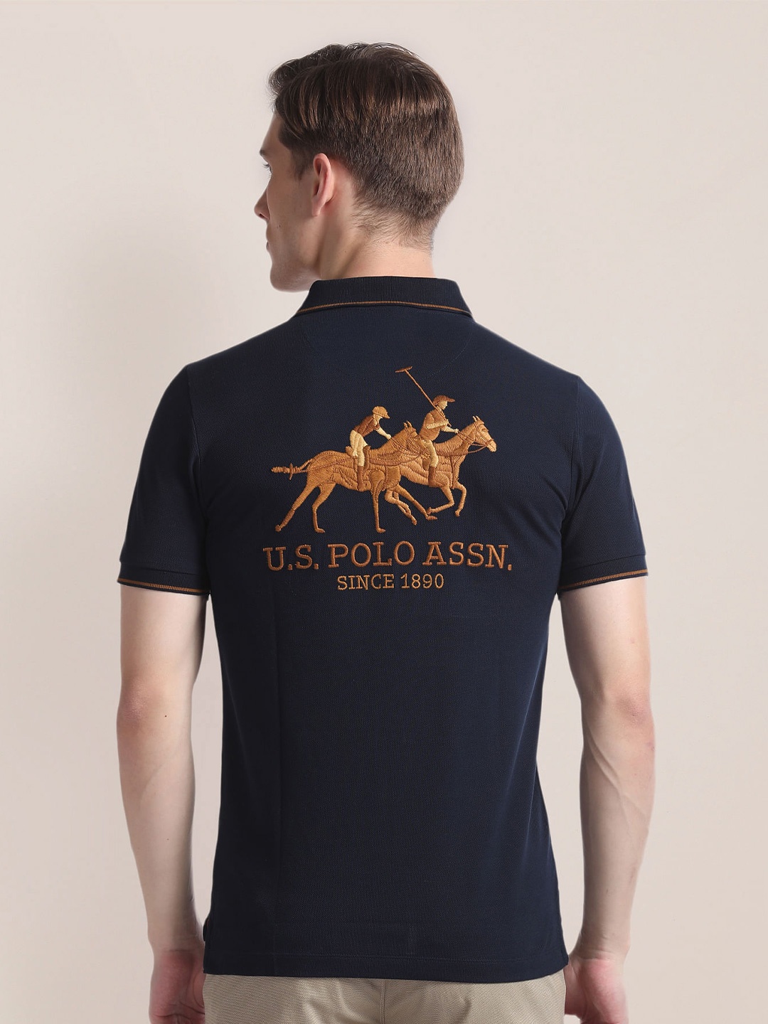 

U.S. Polo Assn. Typography Printed Polo Collar Cotton Applique Slim Fit T-shirt, Blue