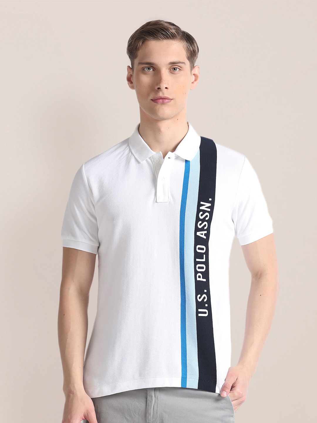 

U.S. Polo Assn. Brand Logo Embroidered Polo Collar Pure Cotton Slim Fit T-shirt, White