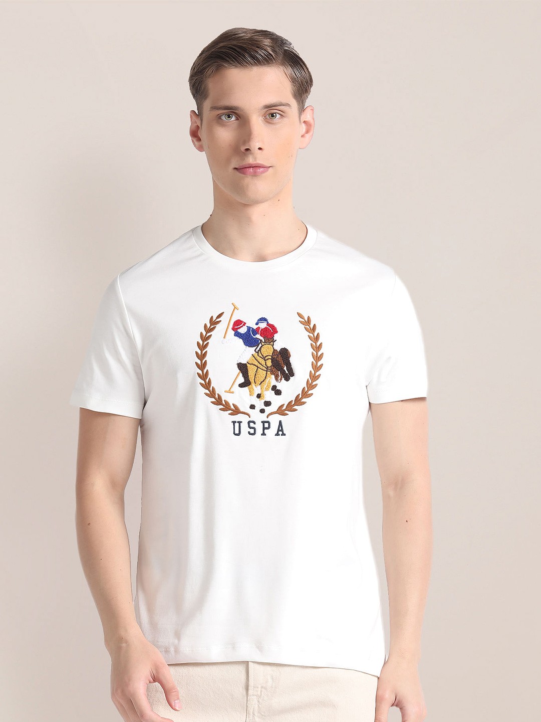 

U.S. Polo Assn. Round Neck Printed Raw Edge Slim Fit Cotton T-shirt, White