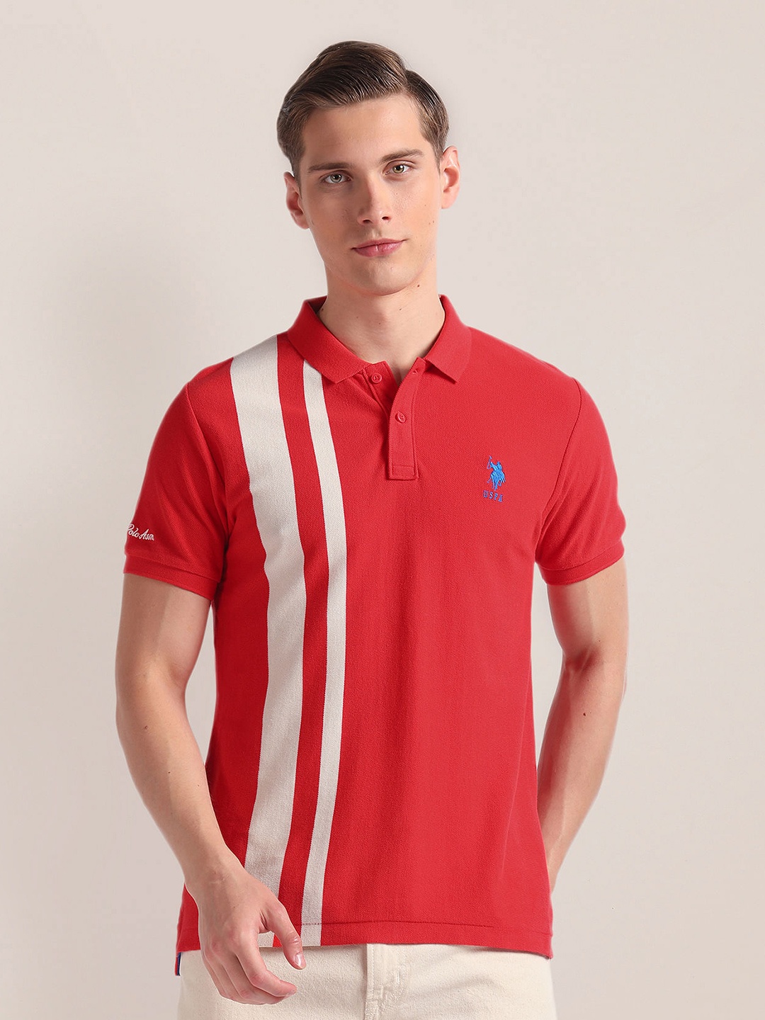 

U.S. Polo Assn. Polo Collar Short Sleeves Slim Fit Cotton T-shirt, Red