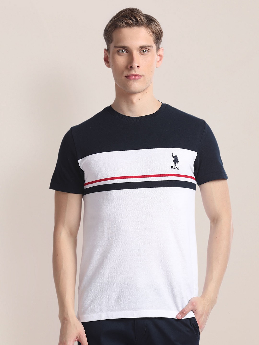 

U.S. Polo Assn. Striped Round Neck Short Sleeves Slim Fit T-shirt, White