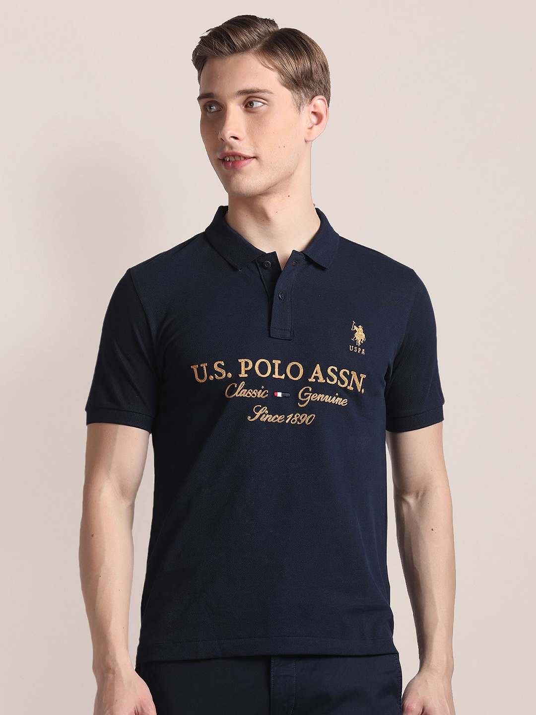 

U.S. Polo Assn. Typography Embroidered Polo Collar Slim Fit T-shirt, Blue