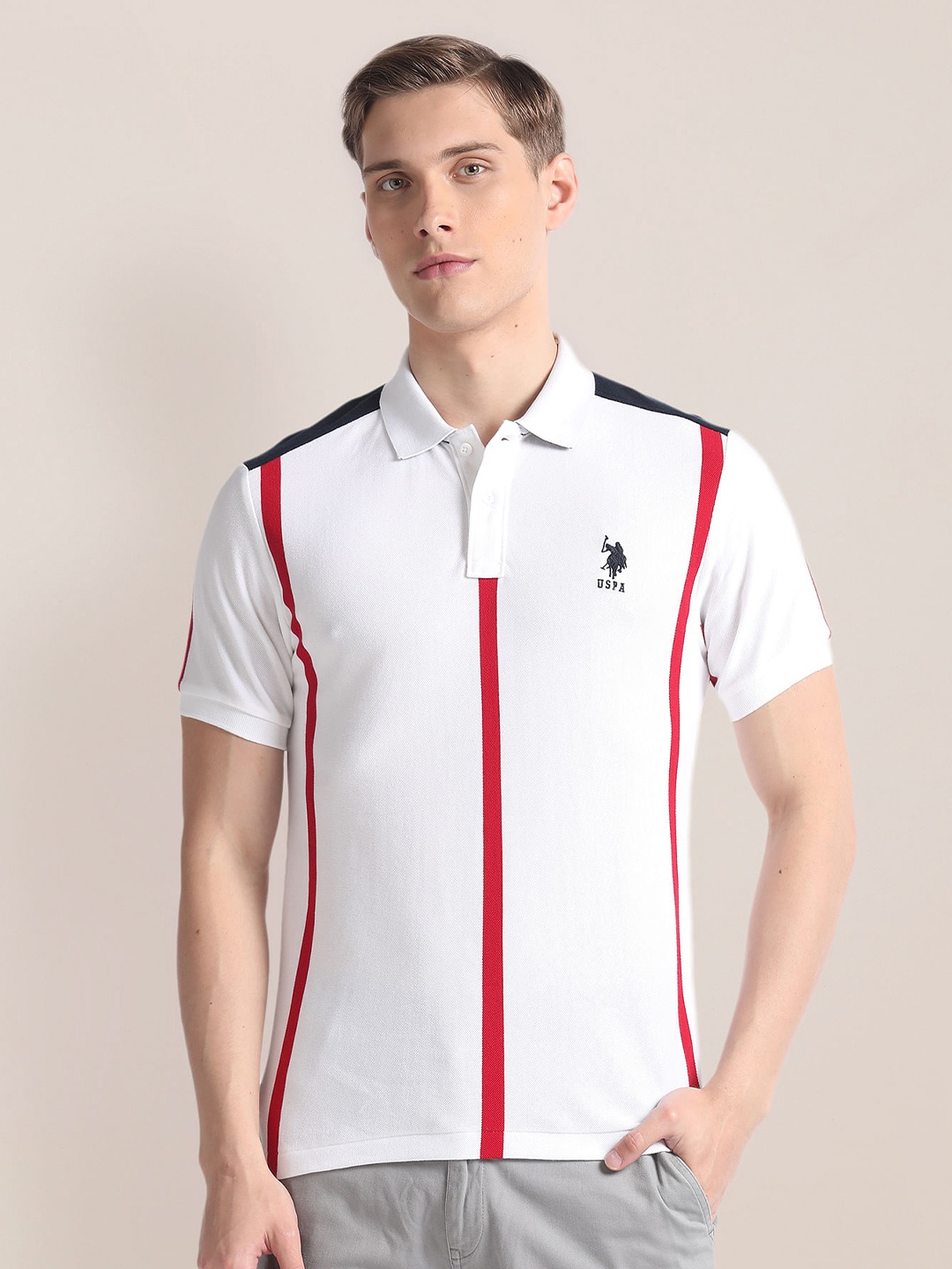 

U.S. Polo Assn. Polo Collar Short Sleeves Slim Fit Cotton T-shirt, White