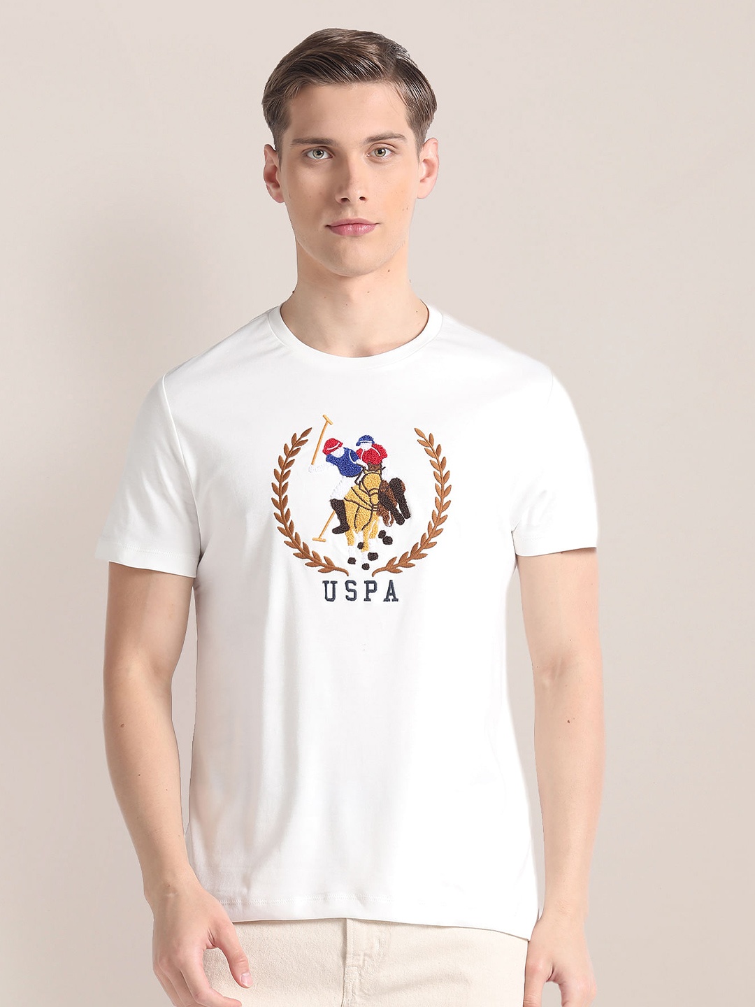 

U.S. Polo Assn. Printed Raw Edge Slim Fit Cotton T-shirt, White