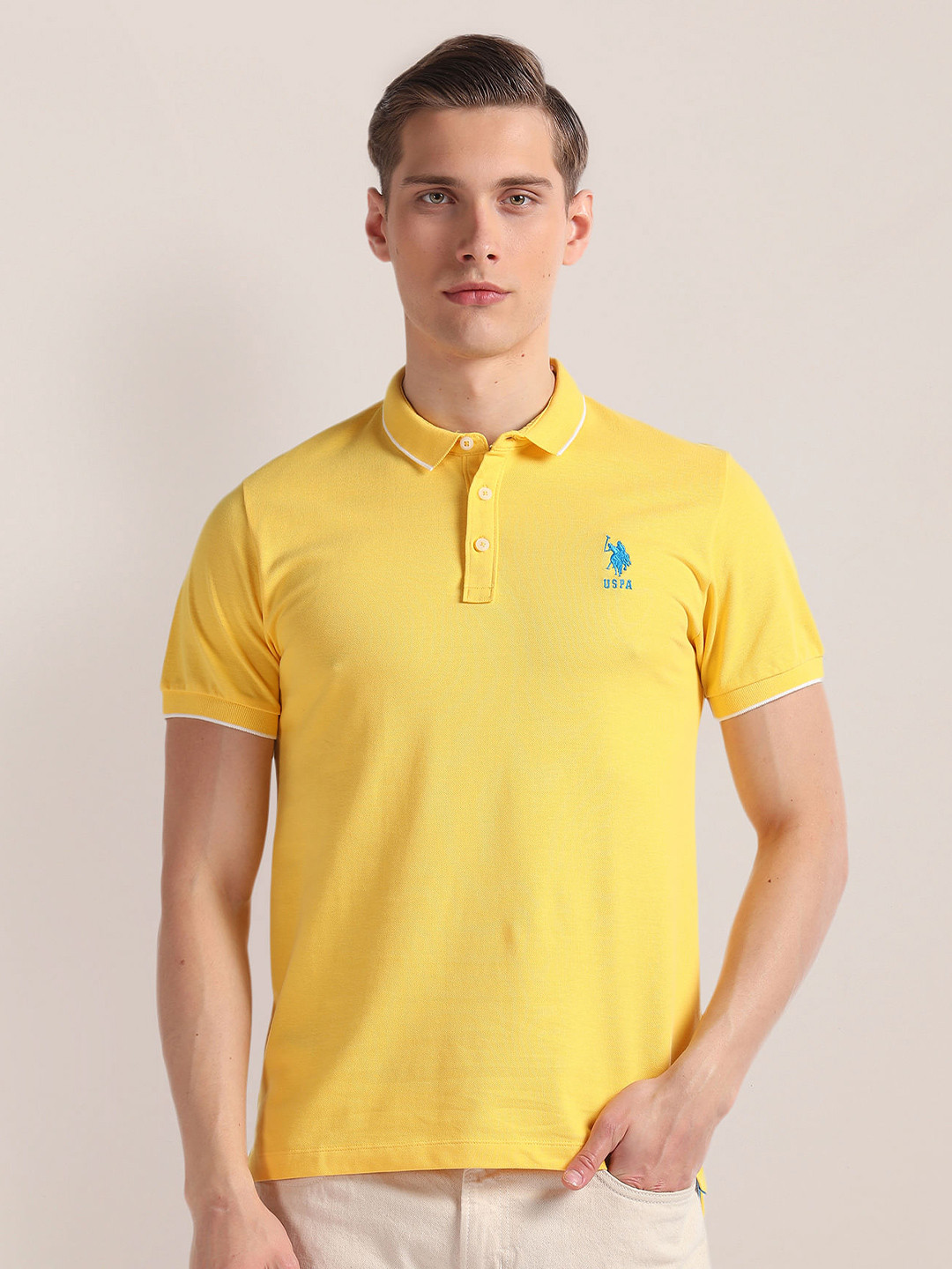 

U.S. Polo Assn. Polo Collar Pure Cotton Slim Fit T-shirt, Yellow