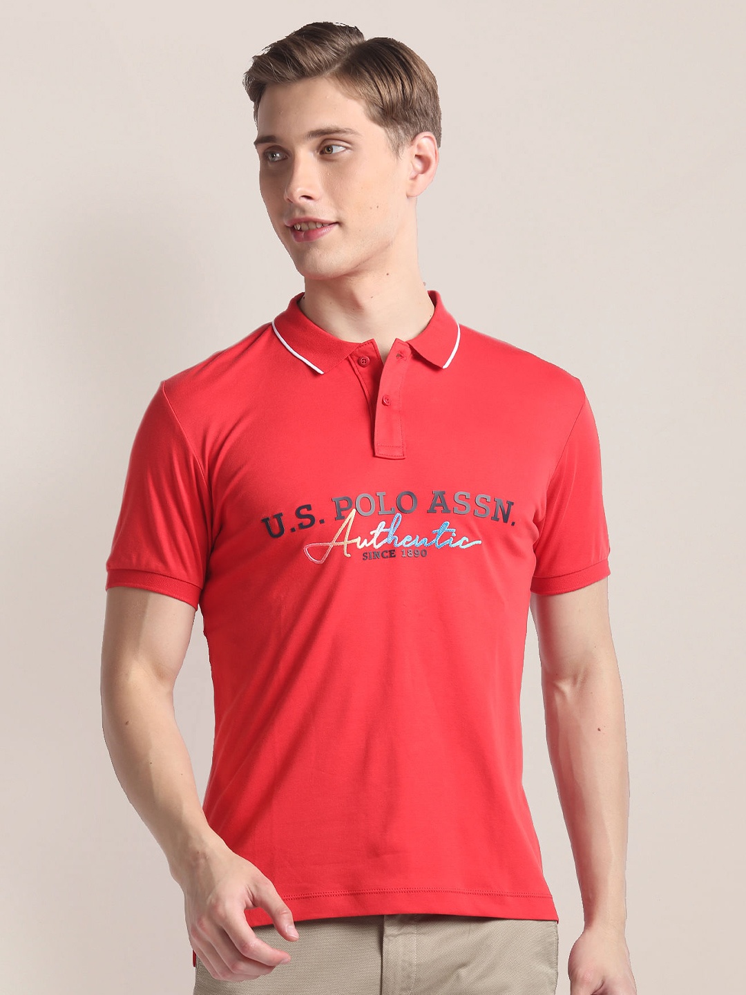 

U.S. Polo Assn. Polo Collar Short Sleeves Slim Fit T-shirt, Red