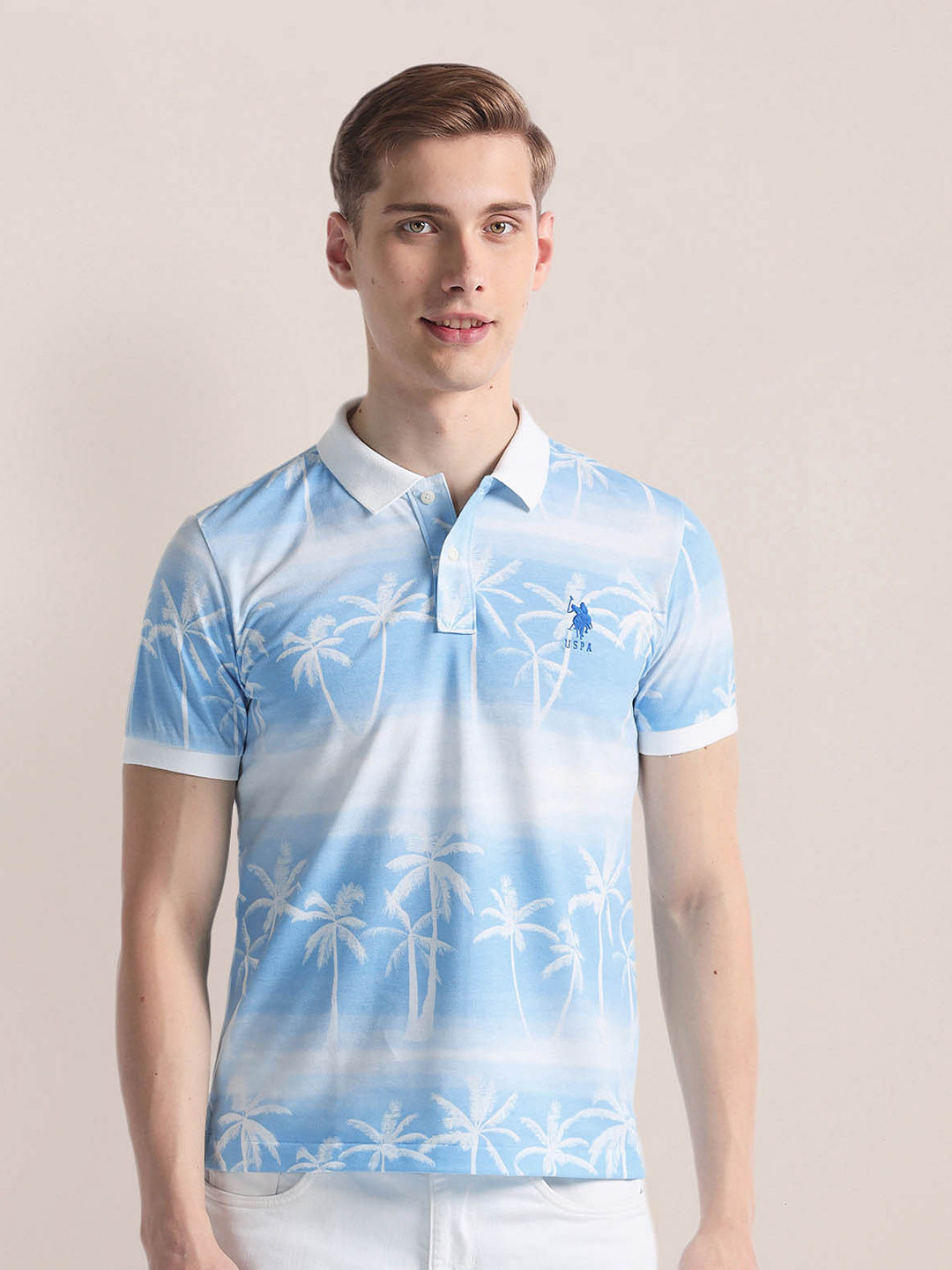 

U.S. Polo Assn. Typography Printed Polo Collar Short Sleeves Slim Fit T-shirt, Blue