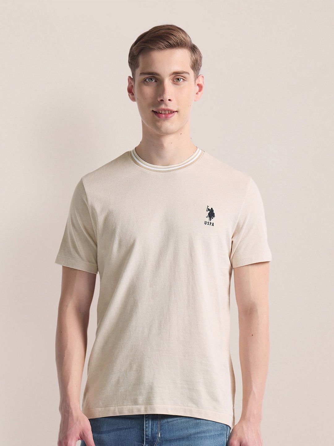 

U.S. Polo Assn. Heathered Round Neck Slim Fit T-shirt, Beige