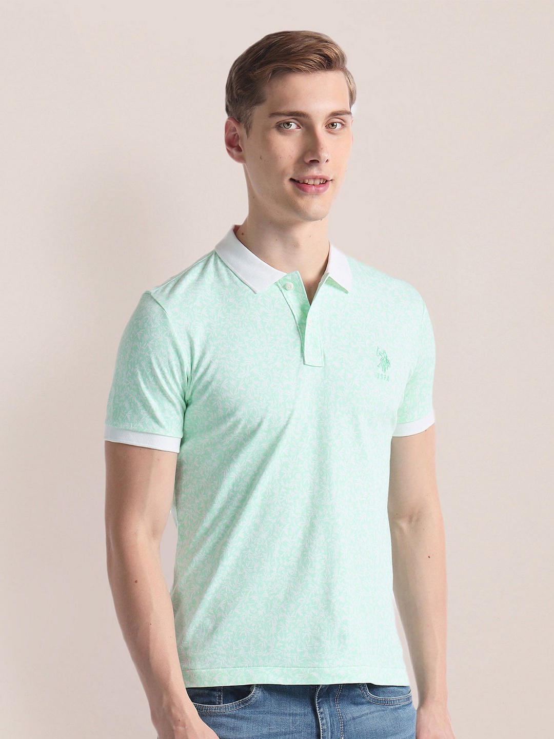 

U.S. Polo Assn. Men Polo Collar Pockets Slim Fit T-shirt, Green