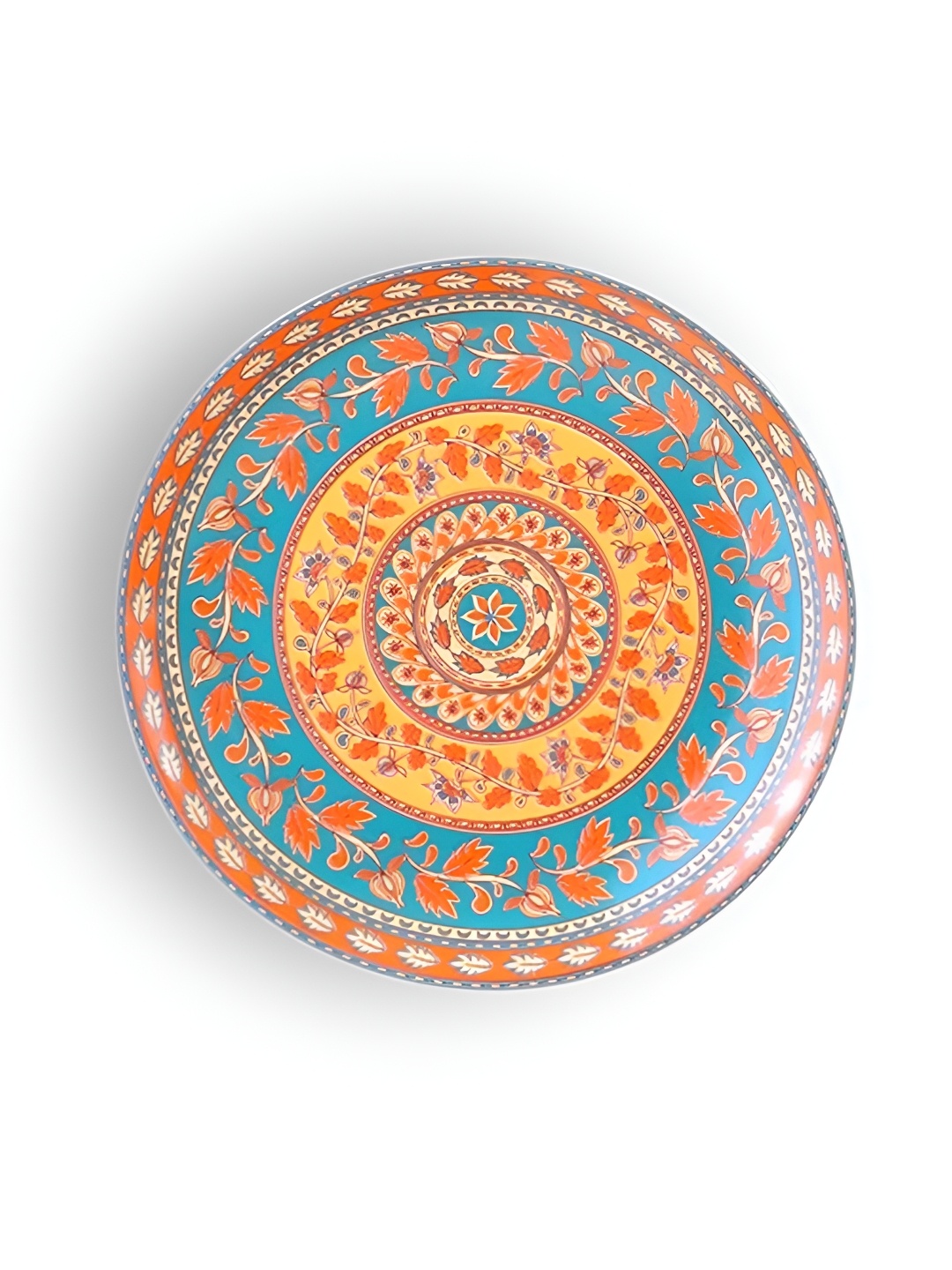 REAL ART Yellow & Blue Floral Painted Ceramic Hanging Wall Plate