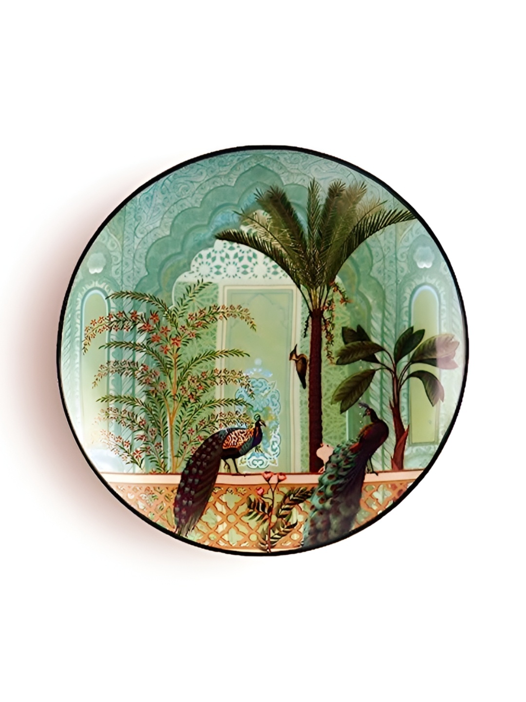 

REAL ART Green & Blue Peacock Painted Ceramic Hanging Wall Plate