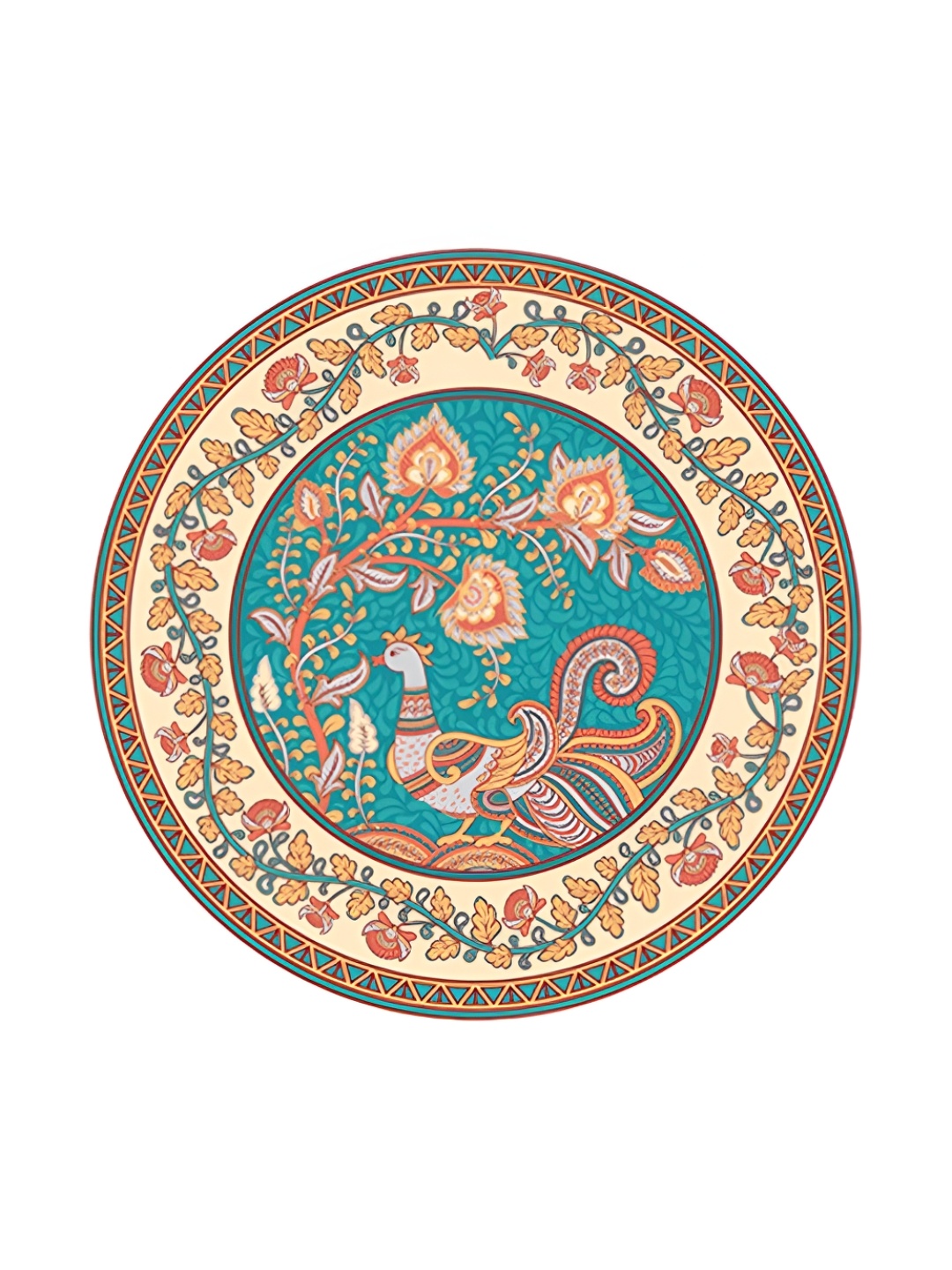 REAL ART Yellow & Blue Floral Painted Ceramic Hanging Wall Plate