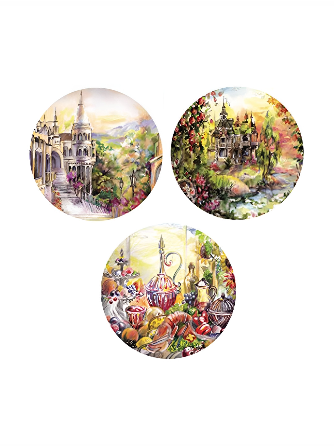 

REAL ART Red & Green 3 Pcs Floral Painted Ceramic Hanging Wall Plates
