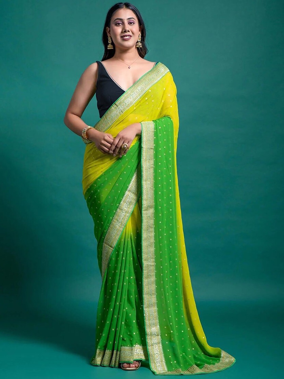 

Jinal & Jinal Ombre Printed Zari Saree, Yellow