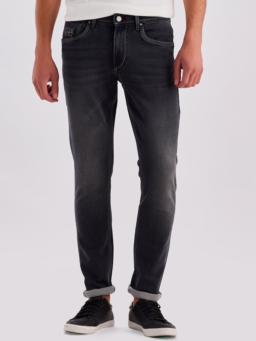 

DAGERRFLY Men Slim Fit Low Distress Heavy Fade Stretchable Jeans, Navy blue