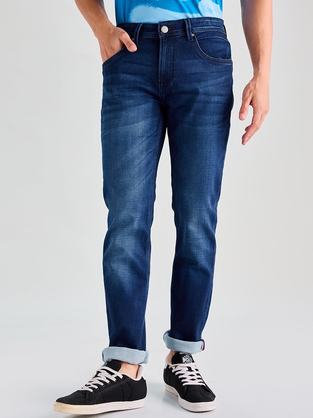 

DAGERRFLY Men Straight Fit Clean Look Light Fade Stretchable Jeans, Blue