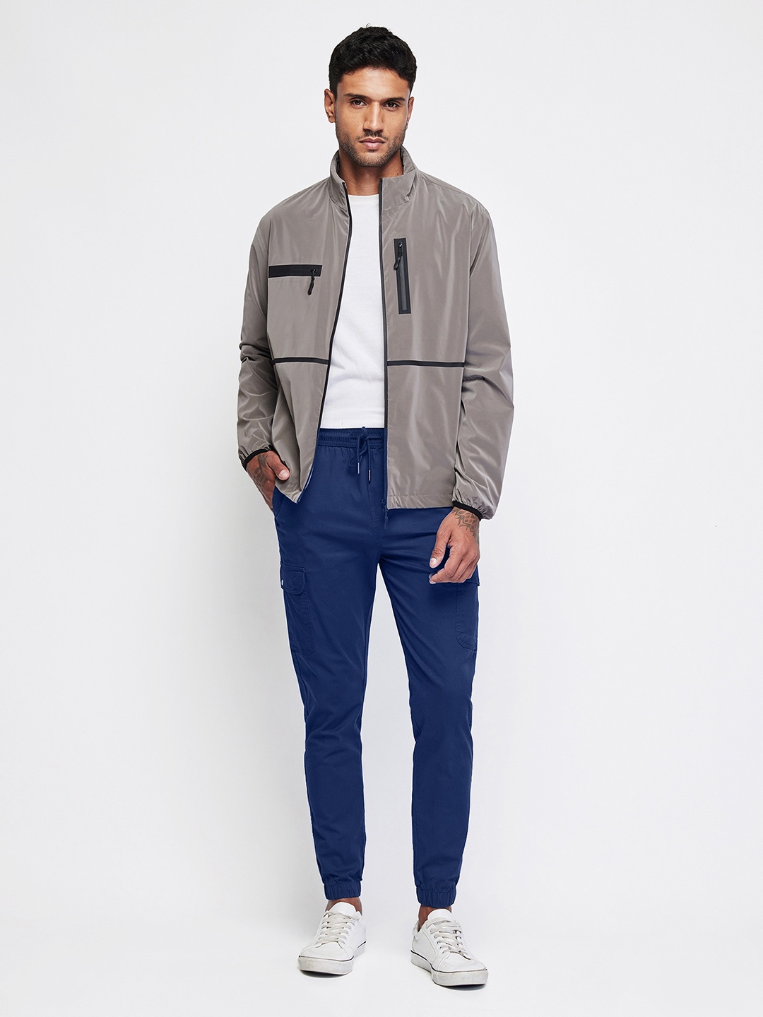 

Red Flame Men Stretchable Cargo Joggers, Navy blue