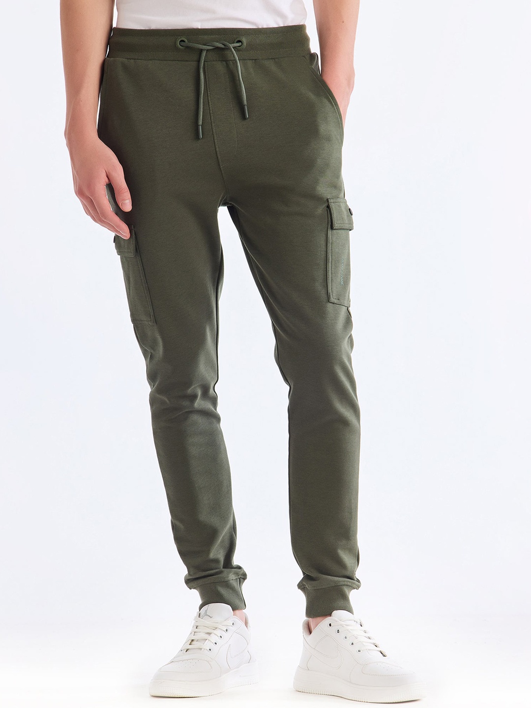 

Red Flame Men Stretchable Pure-Cotton Joggers, Green