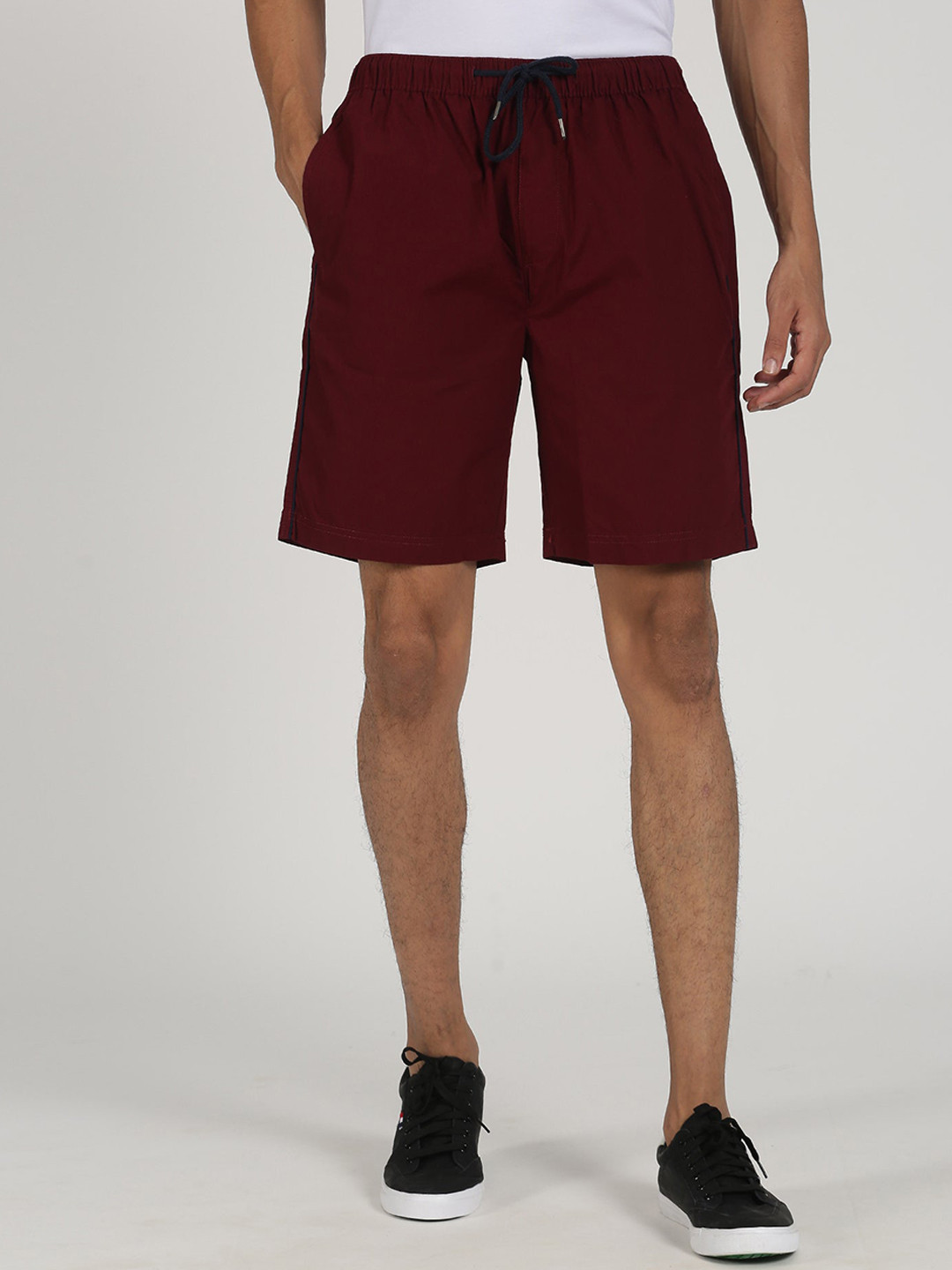 

Red Flame Men Mid-Rise Pure Cotton Shorts, Maroon