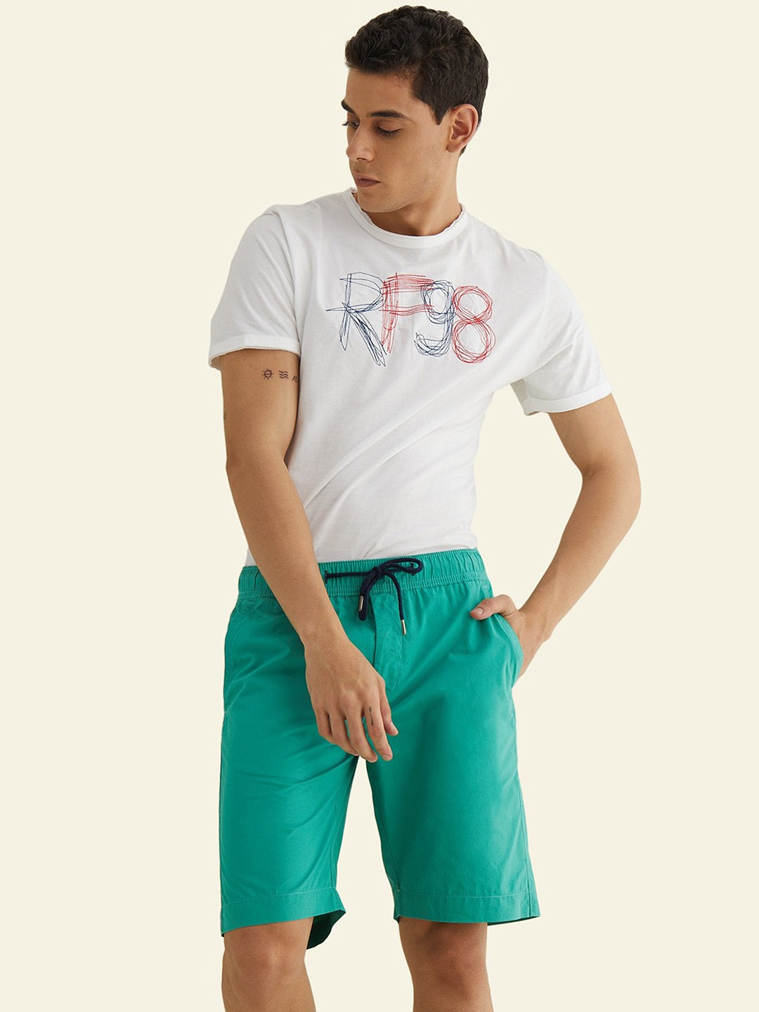 

Red Flame Men Mid-Rise Pure Cotton Shorts, Green
