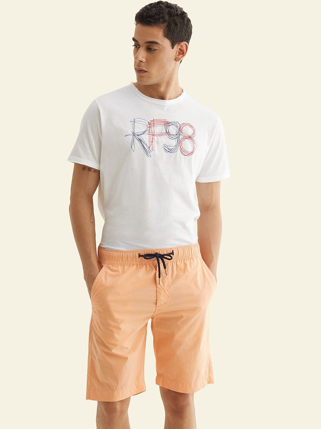 

Red Flame Men Mid-Rise Pure Cotton Shorts, Orange