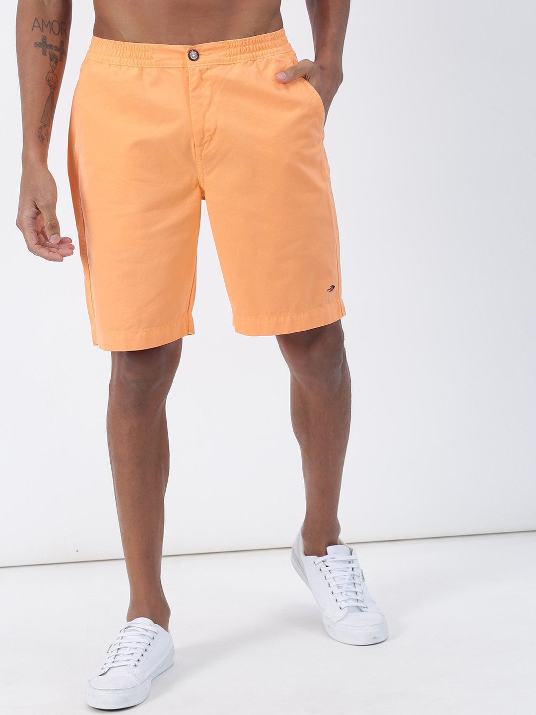 

Red Flame Men Pure Cotton Chino Shorts, Orange